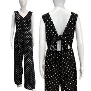 NWT Calvin Klein Polka Dot Sleeveless Wide Leg Jumpsuit Womens Size 6 Tie Back